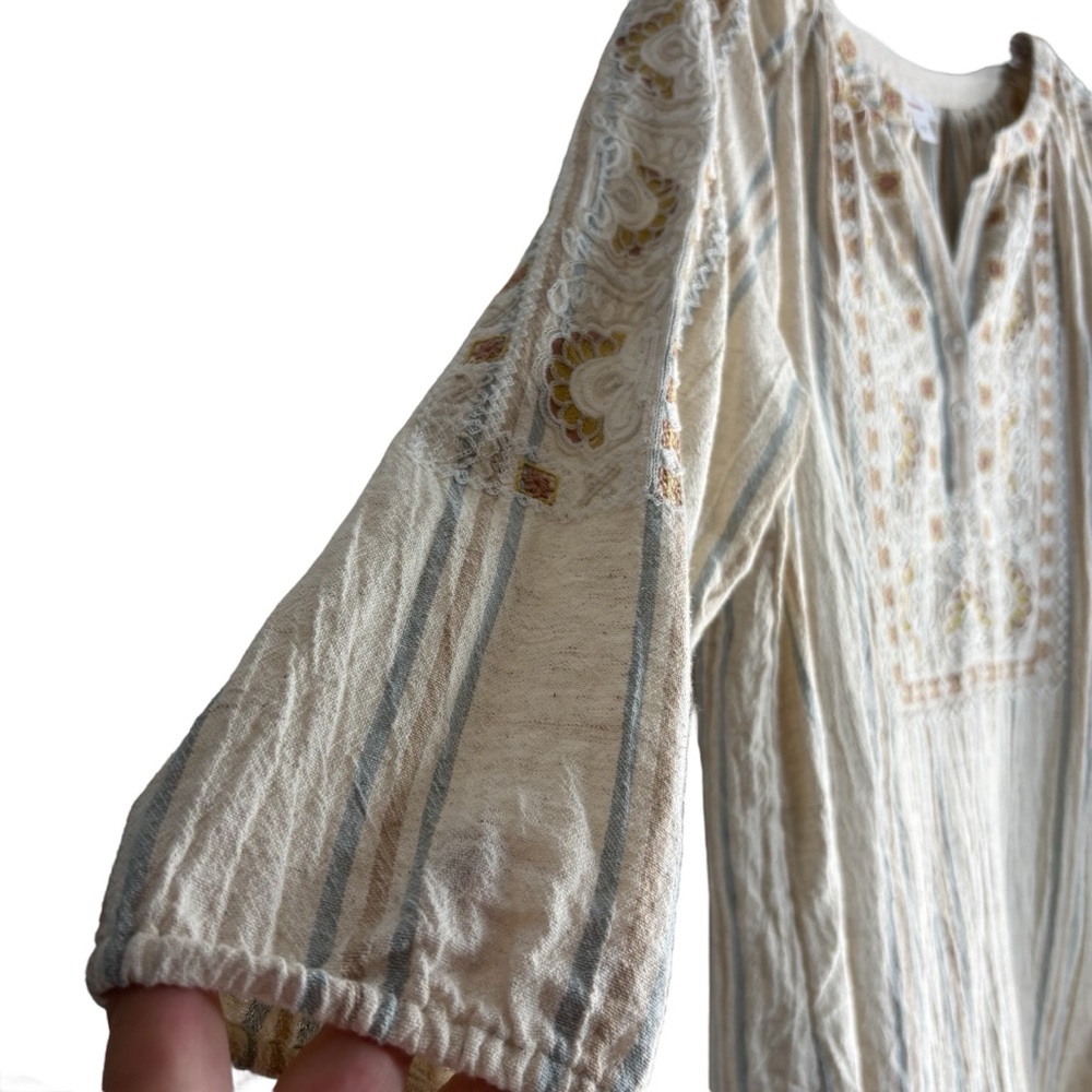 PURE JILL Striped Embroidered Tunic in Beige / Cream Size M — SUPER BOHO VIBES! - Picture 6 of 12